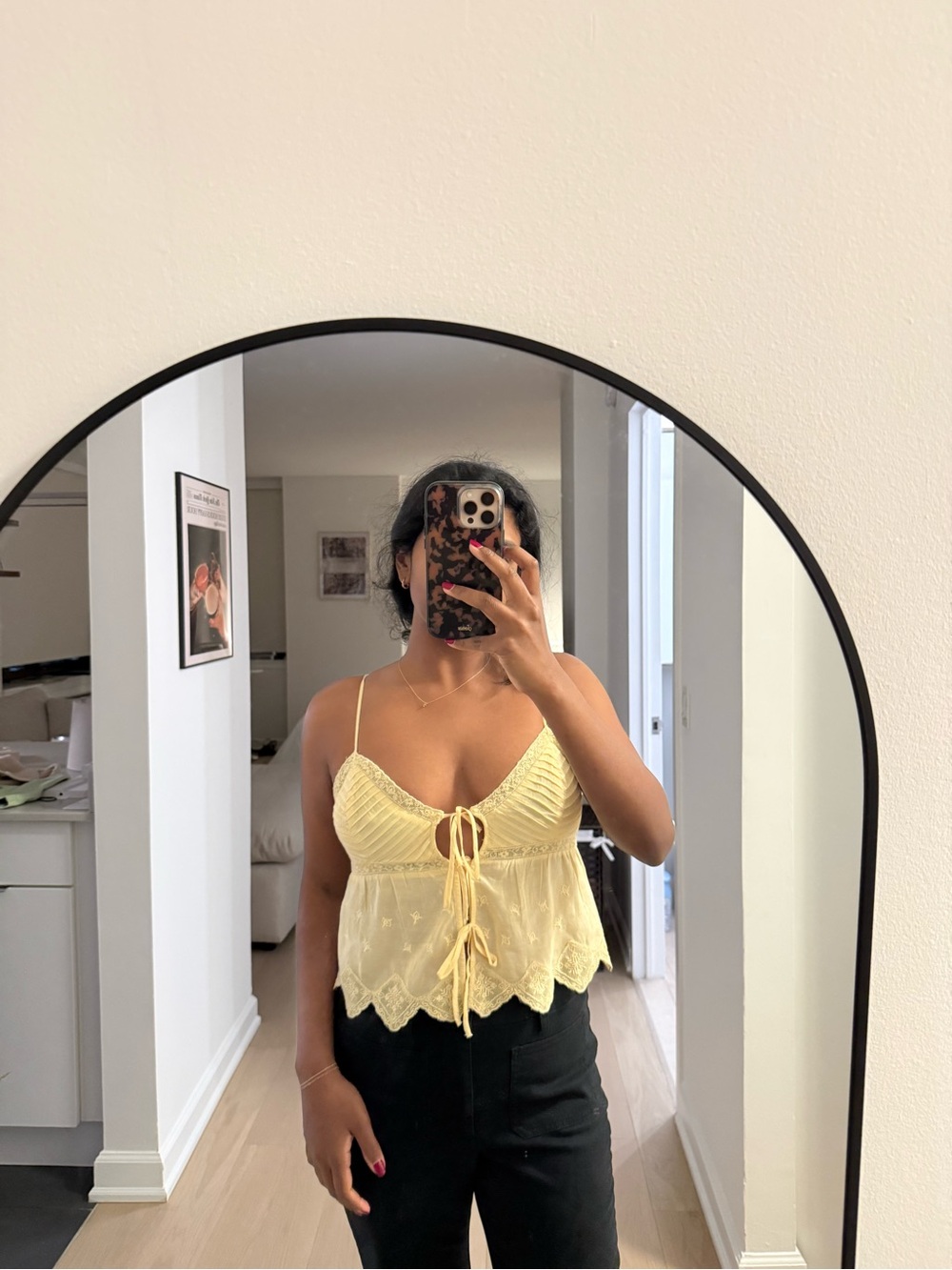 Zara Yellow Lace-Trim Tie-Front Camisole